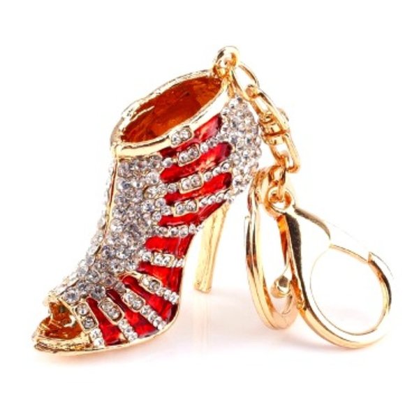 Handbags - NWT Rhinestone Purse Charm Key Fob Chain Ring Red Shoe Gold Tone Crystal & Gold